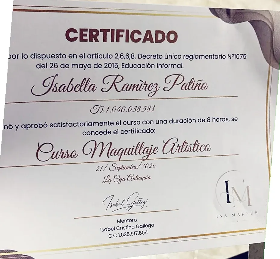 Certificado · Curso Maquillaje Artístico