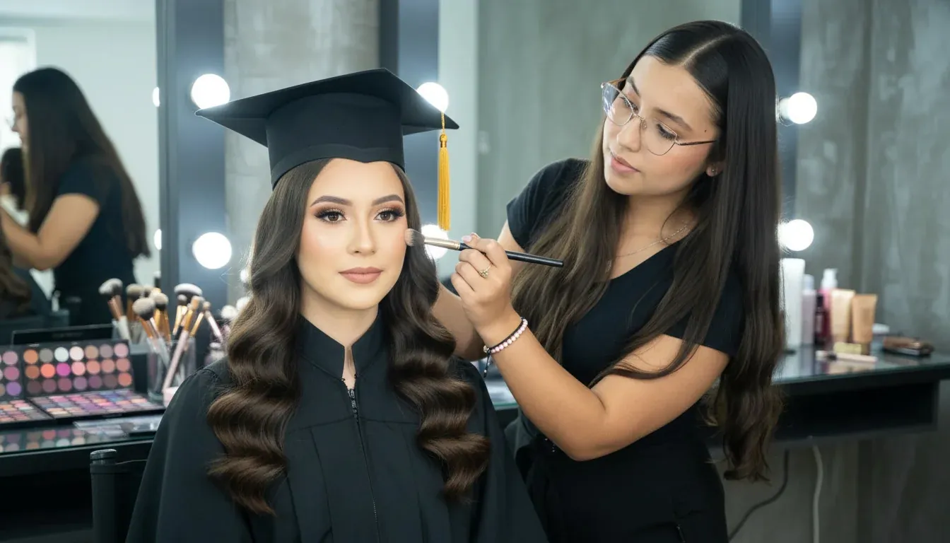 Isa Ramírez maquillando a una graduada